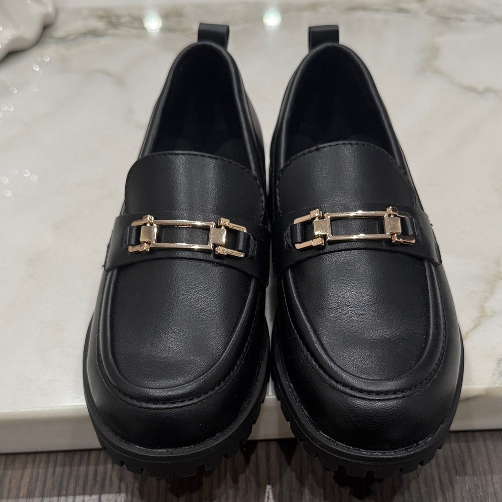 Brand New Gap Black Loafers with Gold Buckle